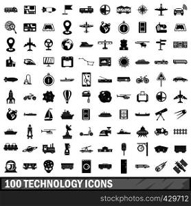 100 technology icons set in simple style for any design vector illustration. 100 technology icons set, simple style