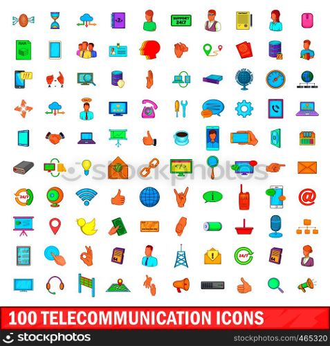 100 telecommunication icons set in cartoon style for any design illustration. 100 telecommunication icons set, cartoon style