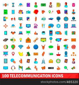 100 telecommunication icons set in cartoon style for any design illustration. 100 telecommunication icons set, cartoon style