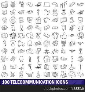 100 telecommunication icons set in outline style for any design vector illustration. 100 telecommunication icons set, outline style