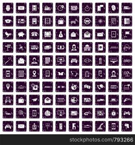 100 telephone icons set in grunge style purple color isolated on white background vector illustration. 100 telephone icons set grunge purple