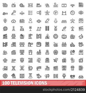 100 television icons set. Outline illustration of 100 television icons vector set isolated on white background. 100 television icons set, outline style