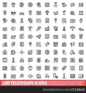 100 television icons set. Outline illustration of 100 television icons vector set isolated on white background. 100 television icons set, outline style