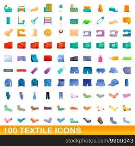 100 textile icons set. Cartoon illustration of 100 textile icons vector set isolated on white background. 100 textile icons set, cartoon style