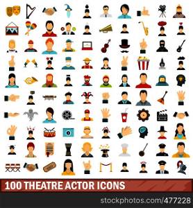 100 theatre actor icons set in flat style for any design vector illustration. 100 theatre actor icons set, flat style