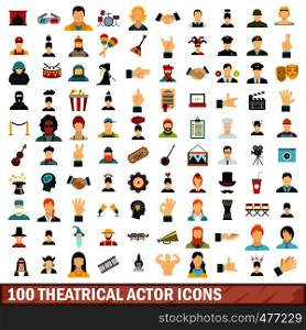 100 theatrical actor icons set in flat style for any design vector illustration. 100 theatrical actor icons set, flat style