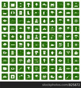 100 thunderstorm icons set in grunge style green color isolated on white background vector illustration. 100 thunderstorm icons set grunge green