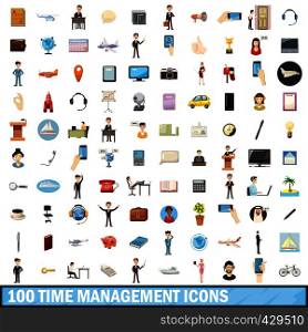 100 time management icons set in cartoon style for any design vector illustration. 100 time management icons set, cartoon style