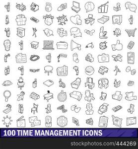100 time management icons set in outline style for any design vector illustration. 100 time management icons set, outline style