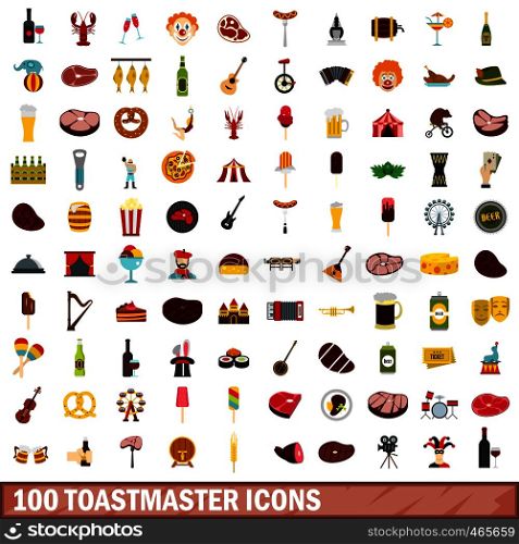 100 toastmaster icons set in flat style for any design vector illustration. 100 toastmaster icons set, flat style