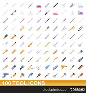 100 tool icons set. Cartoon illustration of 100 tool icons vector set isolated on white background. 100 tool icons set, cartoon style