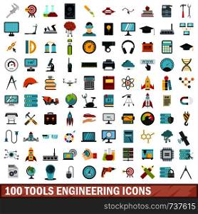 100 tools engineering icons set in flat style for any design vector illustration. 100 tools engineering icons set, flat style