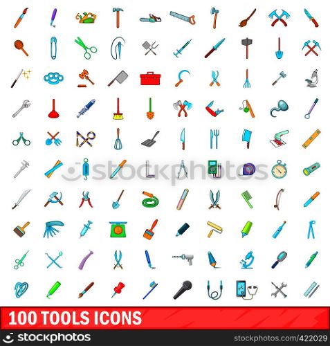 100 tools icons set in cartoon style for any design vector illustration. 100 tools icons set, cartoon style