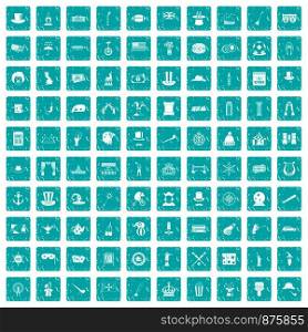 100 top hat icons set in grunge style blue color isolated on white background vector illustration. 100 top hat icons set grunge blue