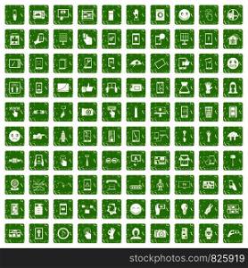 100 touch screen icons set in grunge style green color isolated on white background vector illustration. 100 touch screen icons set grunge green