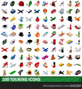 100 touring icons set in isometric 3d style for any design vector illustration. 100 touring icons set, isometric 3d style