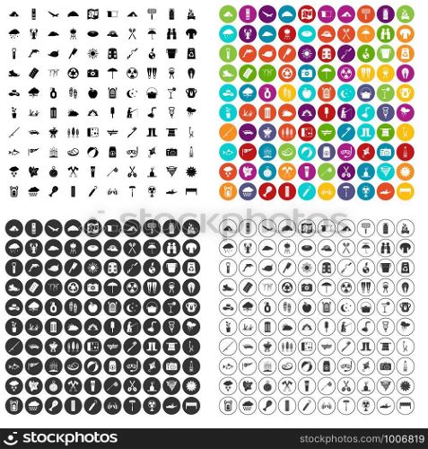 100 tourist camp icons set vector in 4 variant for any web design isolated on white. 100 tourist camp icons set vector variant