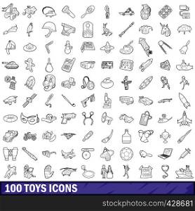 100 toys icons set in outline style for any design vector illustration. 100 toys icons set, outline style