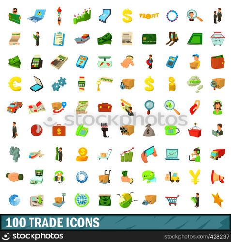 100 trade icons set in cartoon style for any design vector illustration. 100 trade icons set, cartoon style
