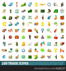 100 trade icons set in cartoon style for any design vector illustration. 100 trade icons set, cartoon style