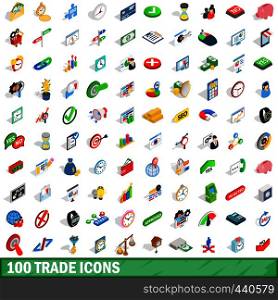 100 trade icons set in isometric 3d style for any design vector illustration. 100 trade icons set, isometric 3d style