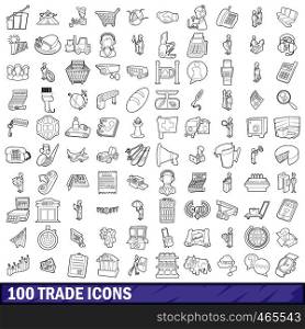 100 trade icons set in outline style for any design vector illustration. 100 trade icons set, outline style