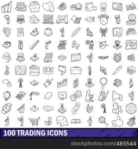 100 trading icons set in outline style for any design vector illustration. 100 trading icons set, outline style