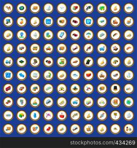 100 traffic icons circle set on blue background cartoon style vector illustration. 100 traffic icons set cartoon vector