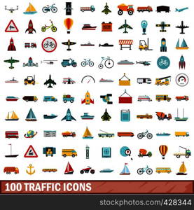 100 traffic icons set in flat style for any design vector illustration. 100 traffic icons set, flat style