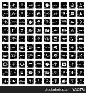100 traffic icons set in grunge style isolated vector illustration. 100 traffic icons set, grunge style