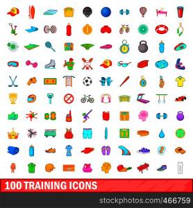 100 training icons set in cartoon style for any design illustration. 100 training icons set, cartoon style