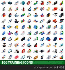 100 training icons set in isometric 3d style for any design vector illustration. 100 training icons set, isometric 3d style