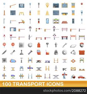 100 transport icons set. Cartoon illustration of 100 transport icons vector set isolated on white background. 100 transport icons set, cartoon style