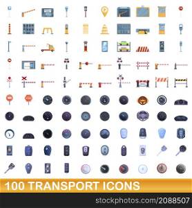100 transport icons set. Cartoon illustration of 100 transport icons vector set isolated on white background. 100 transport icons set, cartoon style