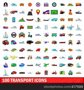 100 transport icons set in cartoon style for any design vector illustration. 100 transport icons set, cartoon style