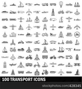 100 transport icons set in outline style for any design vector illustration. 100 transport icons set, outline style