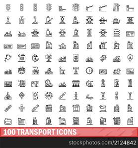 100 transport icons set. Outline illustration of 100 transport icons vector set isolated on white background. 100 transport icons set, outline style