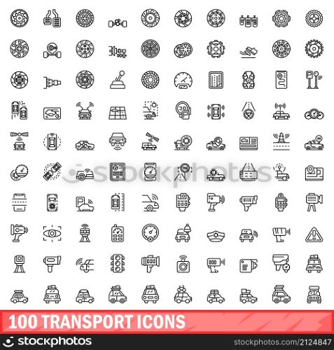100 transport icons set. Outline illustration of 100 transport icons vector set isolated on white background. 100 transport icons set, outline style
