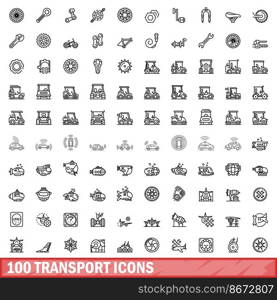 100 transport icons set. Outline illustration of 100 transport icons vector set isolated on white background. 100 transport icons set, outline style