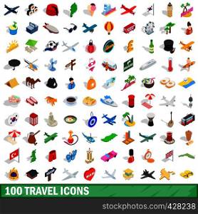 100 travel icons set in isometric 3d style for any design vector illustration. 100 travel icons set, isometric 3d style