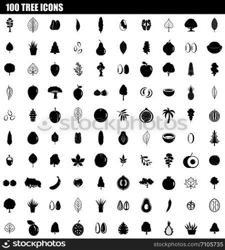 100 tree icon set. Simple set of 100 tree vector icons for web design isolated on white background. 100 tree icon set, simple style