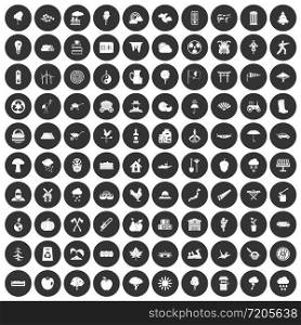 100 tree icons set in simple style white on black circle color isolated on white background vector illustration. 100 tree icons set black circle