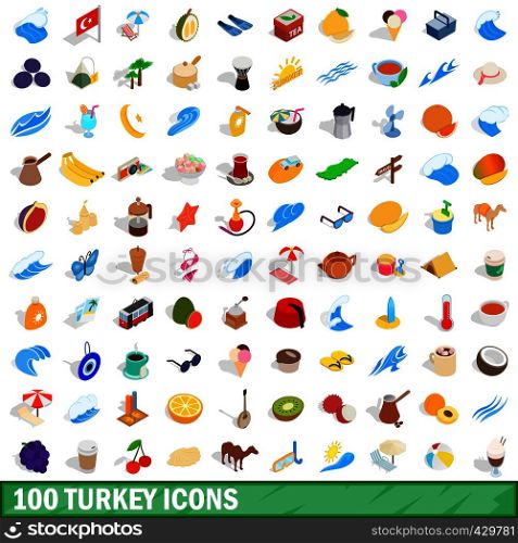 100 turkey icons set in isometric 3d style for any design vector illustration. 100 turkey icons set, isometric 3d style