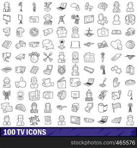 100 tv icons set in outline style for any design vector illustration. 100 tv icons set, outline style