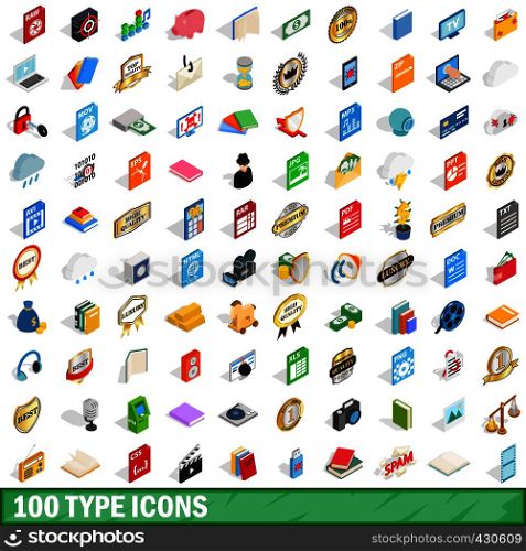 100 type icons set in isometric 3d style for any design vector illustration. 100 type icons set, isometric 3d style