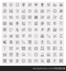 100 Universal Black Line Icons on White Background