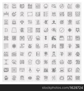 100 Universal Black Line Icons on White Background