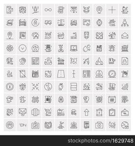 100 Universal Black Line Icons on White Background