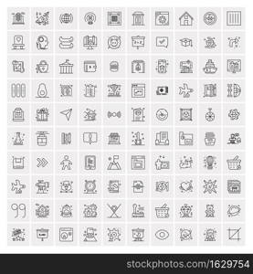 100 Universal Black Line Icons on White Background