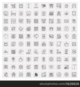 100 Universal Black Line Icons on White Background